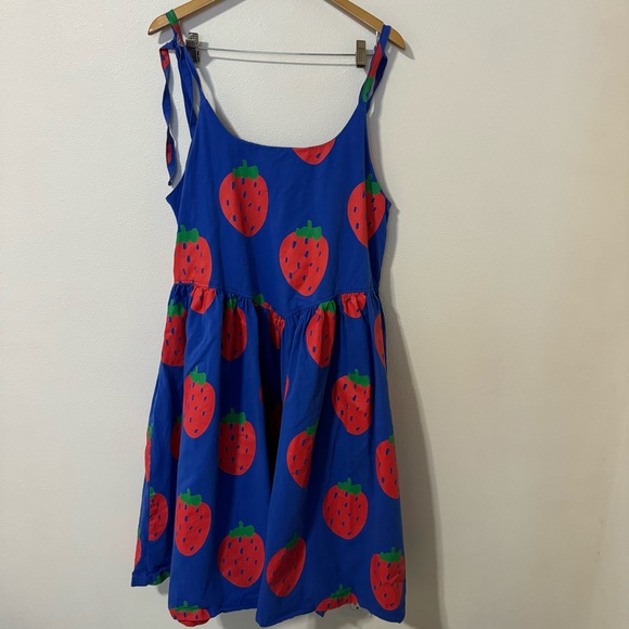 Lazy Oaf Picking Strawberry Dress Blue Shoulder Ties Pockets Novelty Summer-12 - Picture 3 of 12
